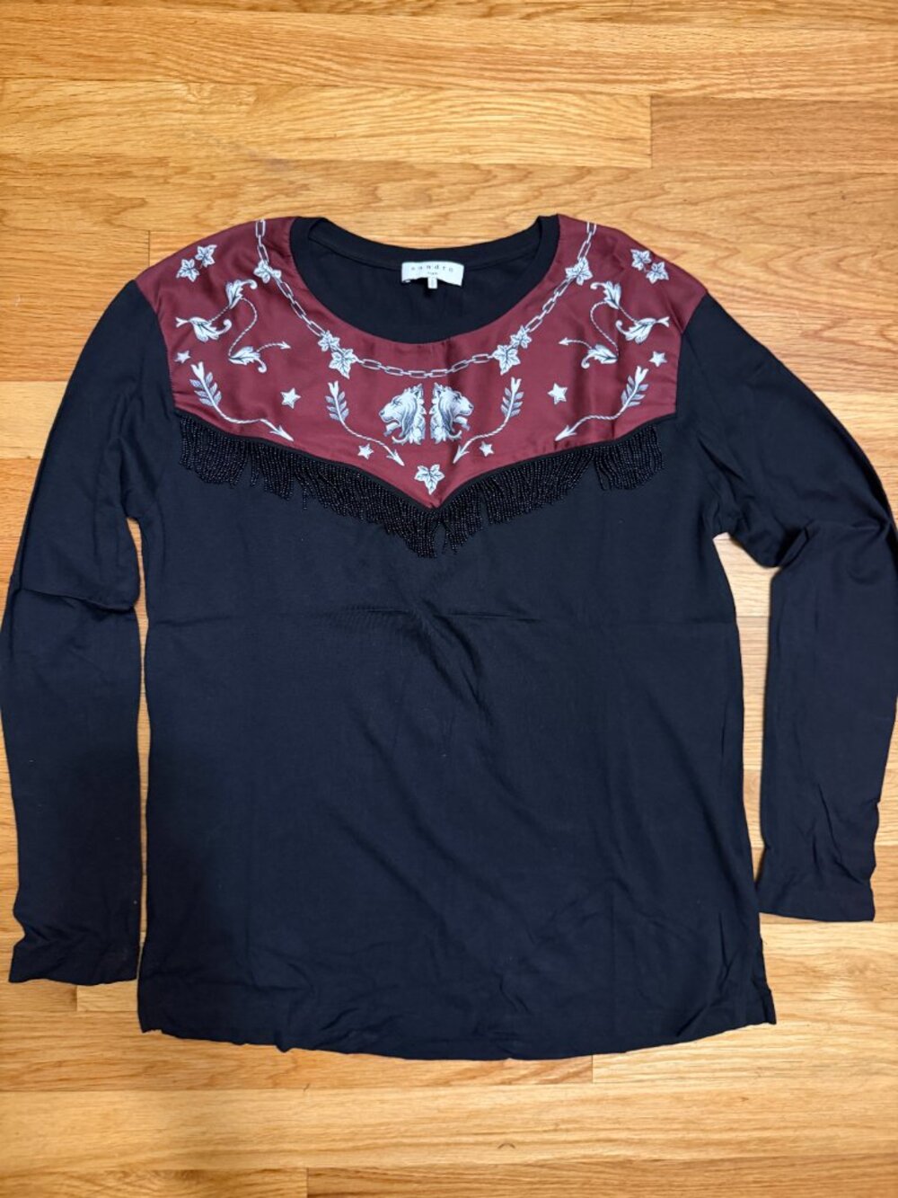 SANDRO Oriana printed fringed Yoke Tee - Picture 5 of 9
